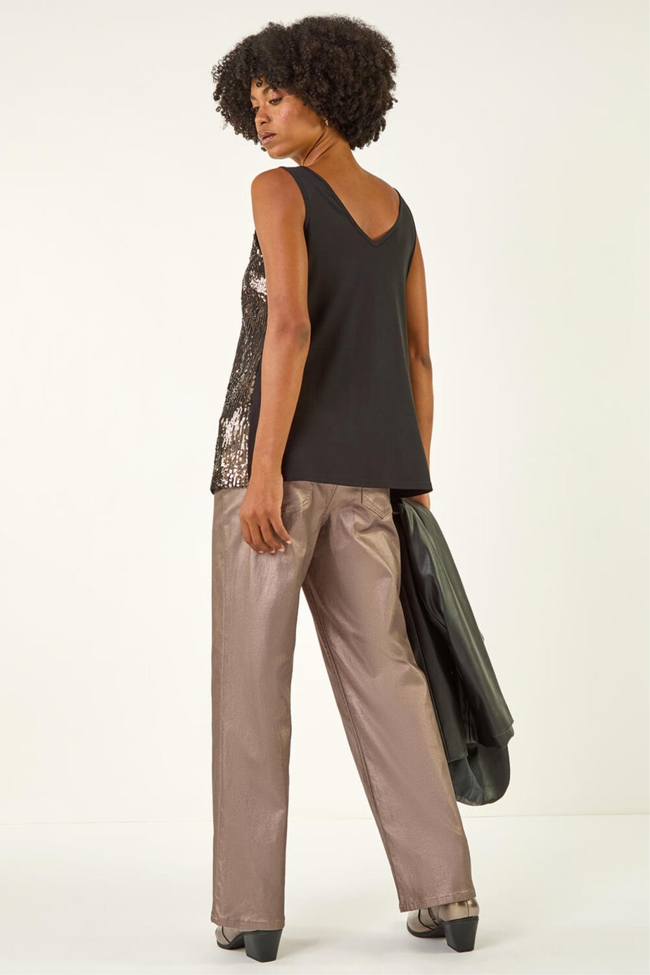 Roman Taupe Sequin V-Neck Vest Top
