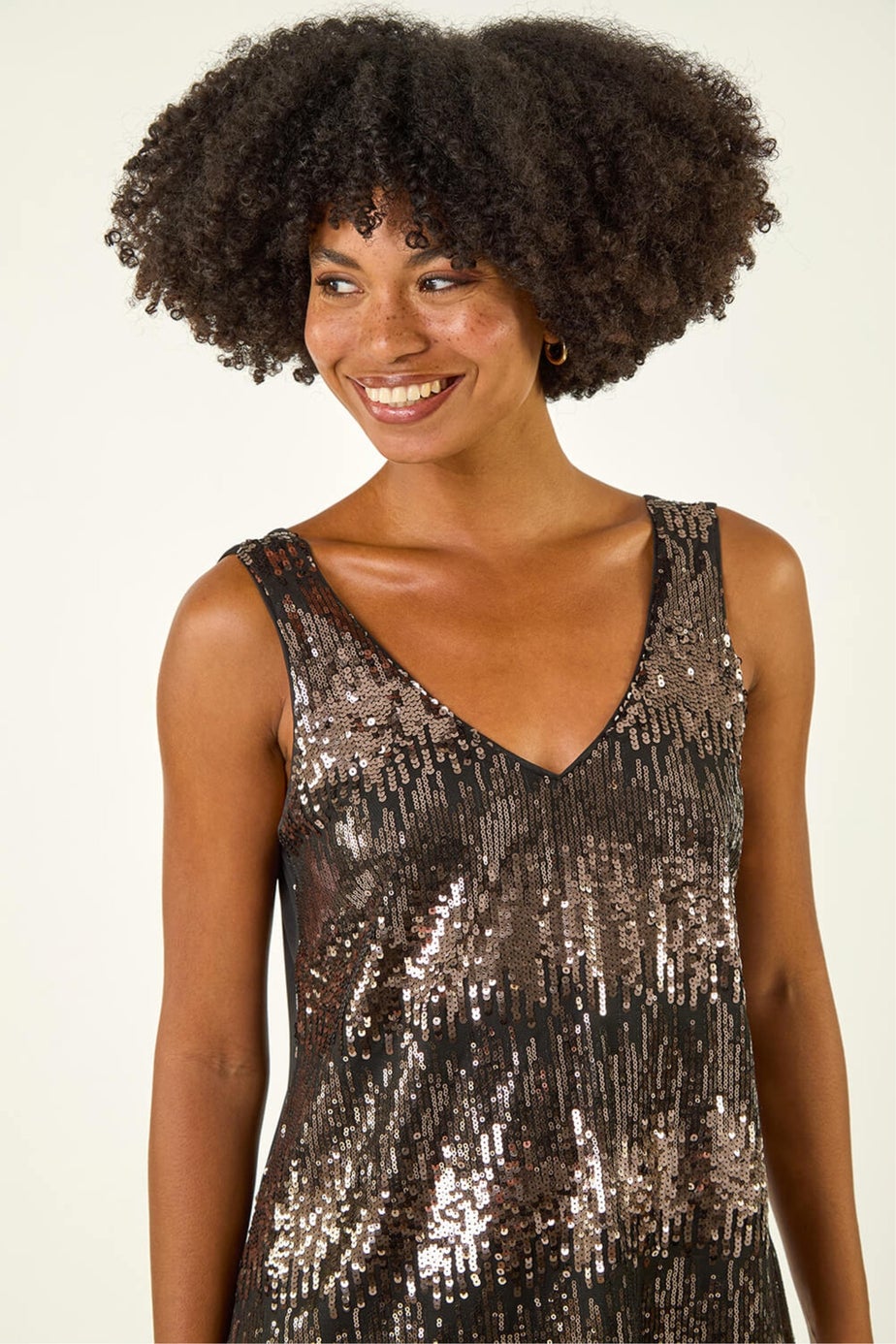 Roman Taupe Sequin V-Neck Vest Top