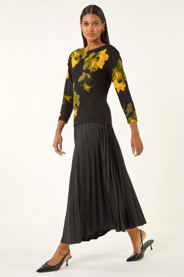 Roman Black Embellished Floral Print Knit Jumper