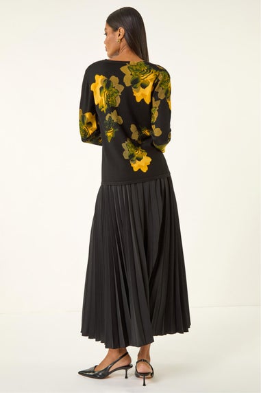 Roman Black Embellished Floral Print Knit Jumper
