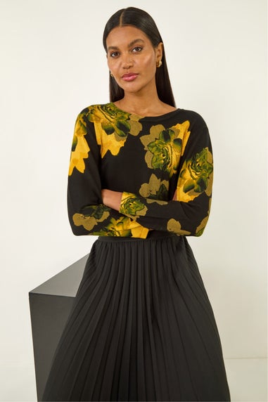 Roman Black Embellished Floral Print Knit Jumper