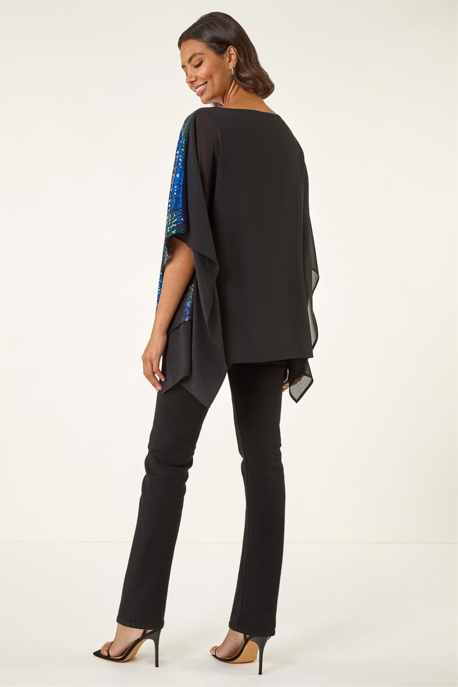 Roman Blue Ombre Sequin Mesh Chiffon Top