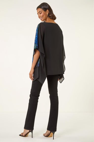 Roman Blue Ombre Sequin Mesh Chiffon Top