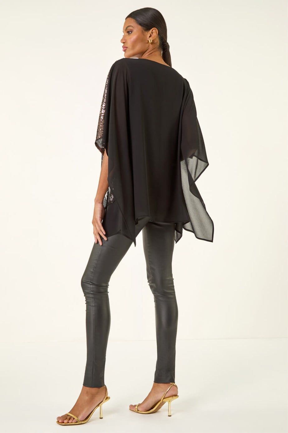 Roman Taupe Ombre Sequin Mesh Chiffon Top