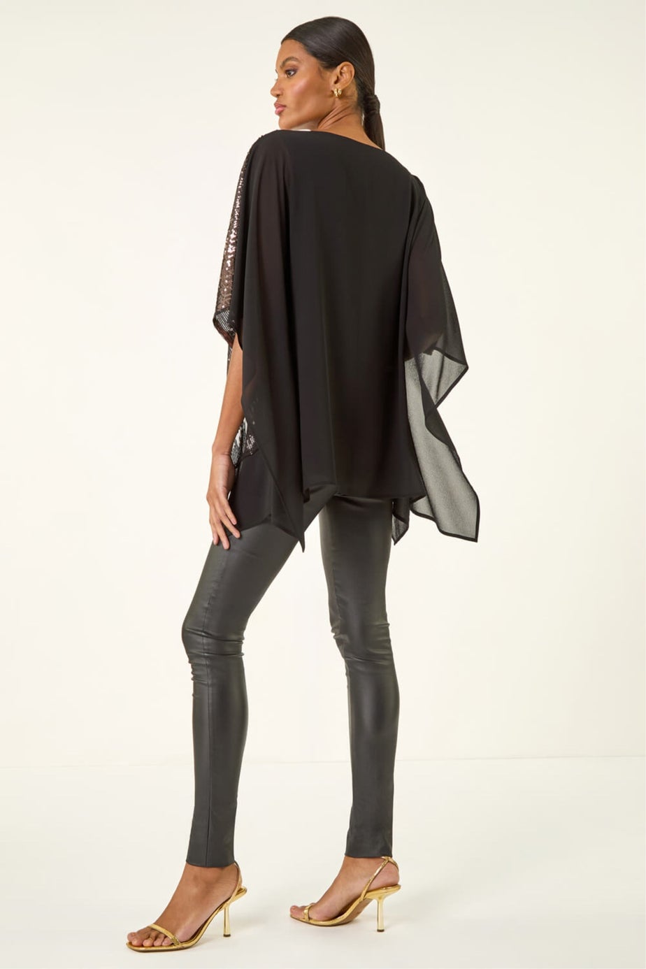 Roman Taupe Ombre Sequin Mesh Chiffon Top