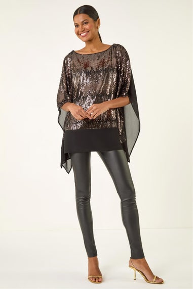 Roman Taupe Ombre Sequin Mesh Chiffon Top