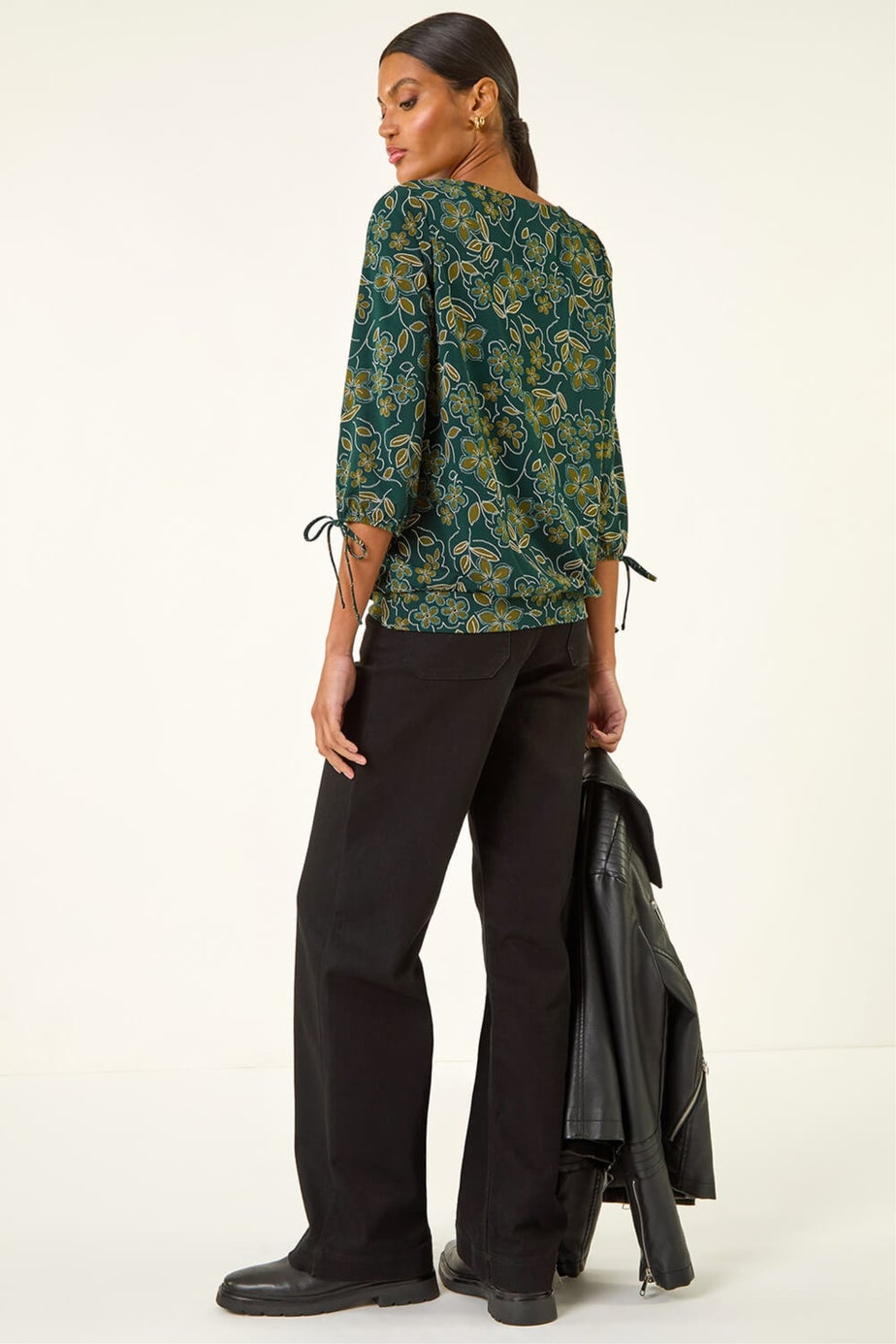 Roman Olive Floral V-Neck Stretch Top