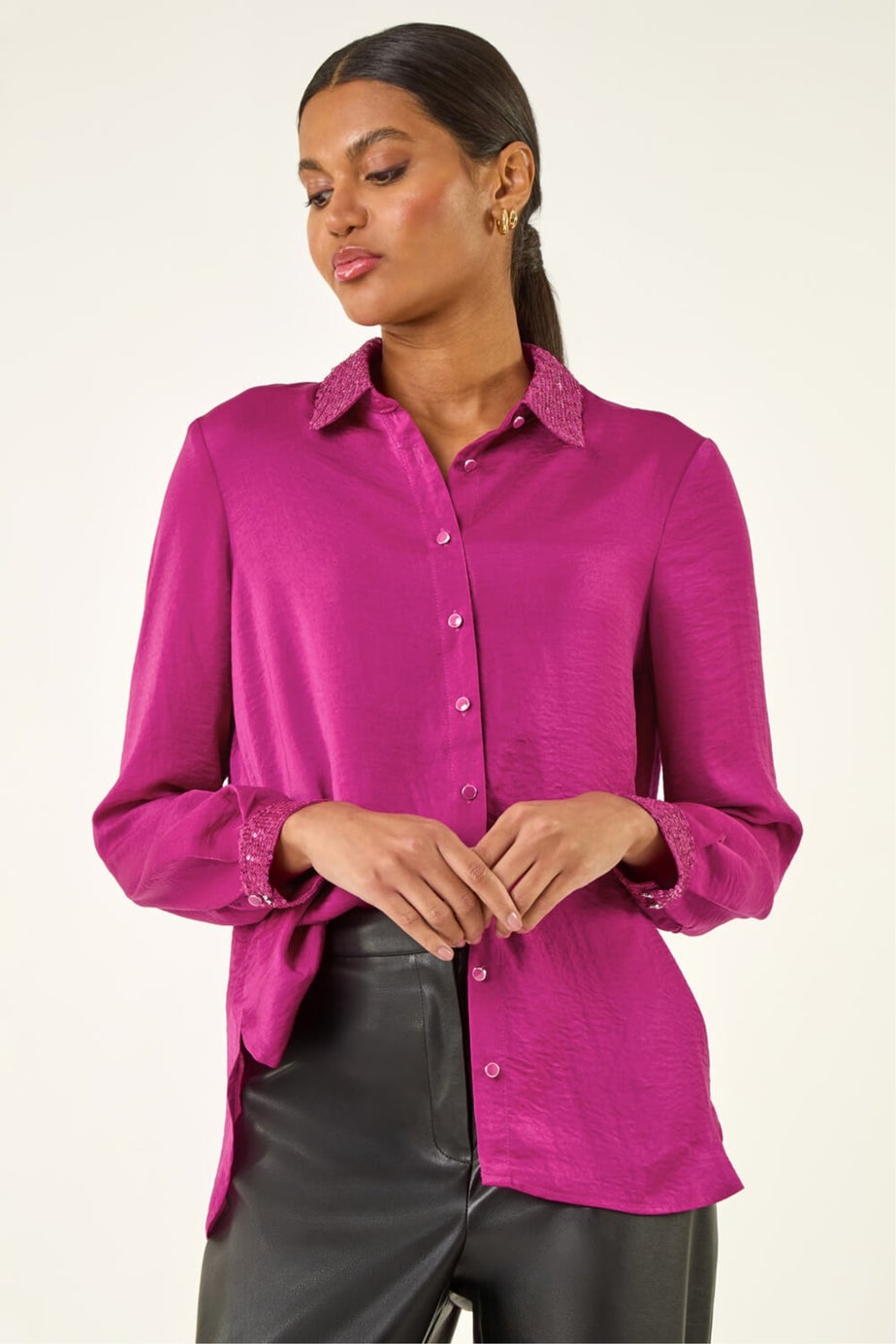 Roman Cerise Sequin Collar and Cuff Shirt