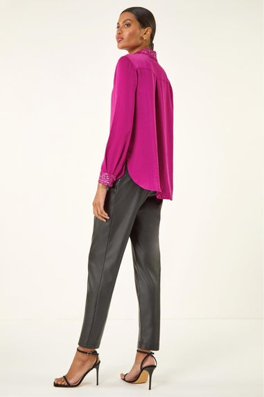Roman Cerise Sequin Collar and Cuff Shirt