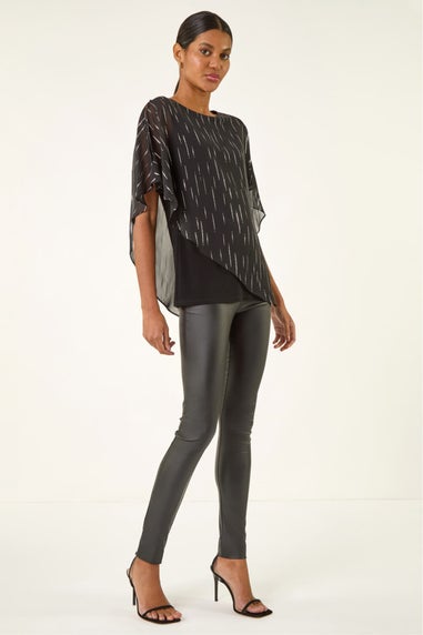 Roman Black Foil Dot Overlay Asymmetric Top