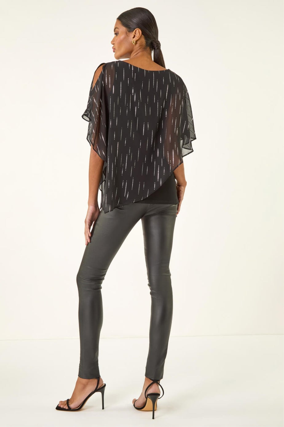 Roman Black Foil Dot Overlay Asymmetric Top