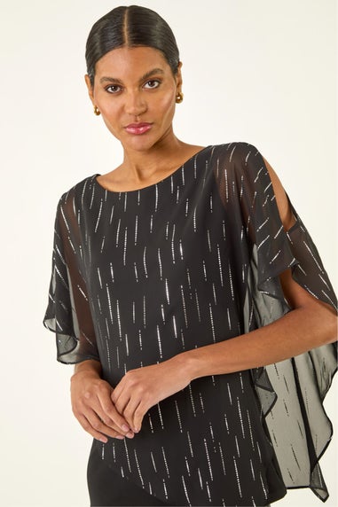 Roman Black Foil Dot Overlay Asymmetric Top