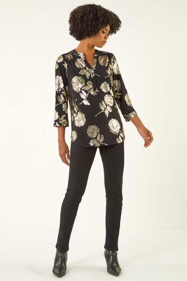 Roman Gold Floral Foil Print Shirt