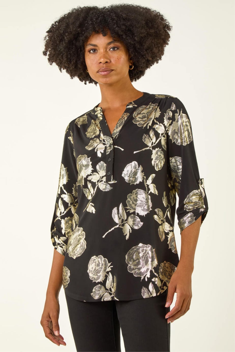 Roman Gold Floral Foil Print Shirt