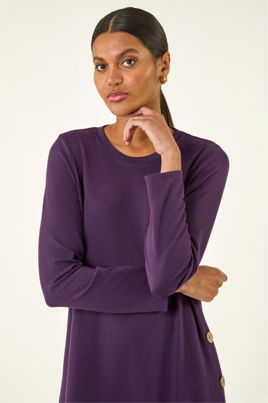 Roman Purple Side Button Detail Stretch Swing Dress