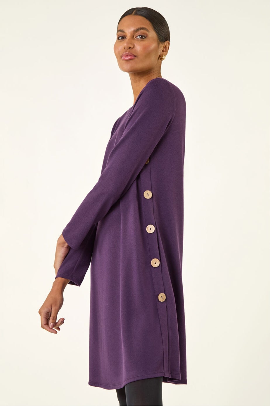 Roman Purple Side Button Detail Stretch Swing Dress