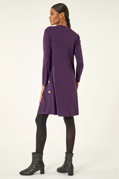 Roman Purple Side Button Detail Stretch Swing Dress