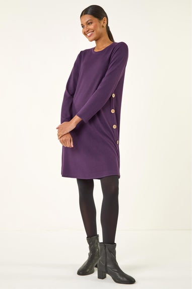 Roman Purple Side Button Detail Stretch Swing Dress