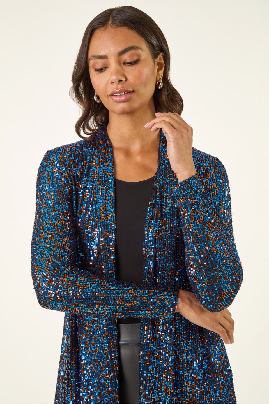 Roman Royal Blue Sequin Longline Kimono