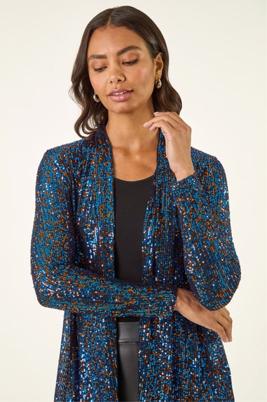 Roman Royal Blue Sequin Longline Kimono