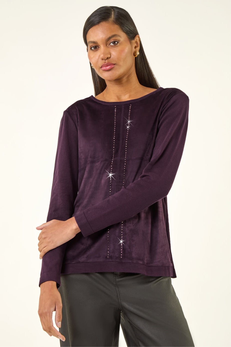 Roman Plum Sparkly Detail Knit Top