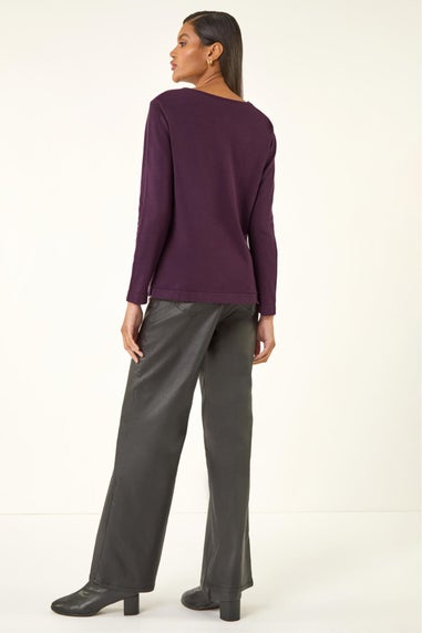 Roman Plum Sparkly Detail Knit Top