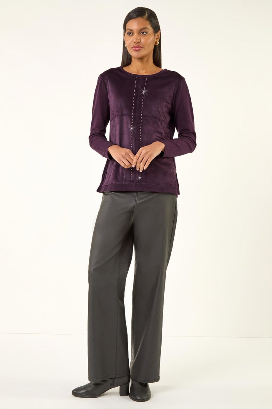 Roman Plum Sparkly Detail Knit Top