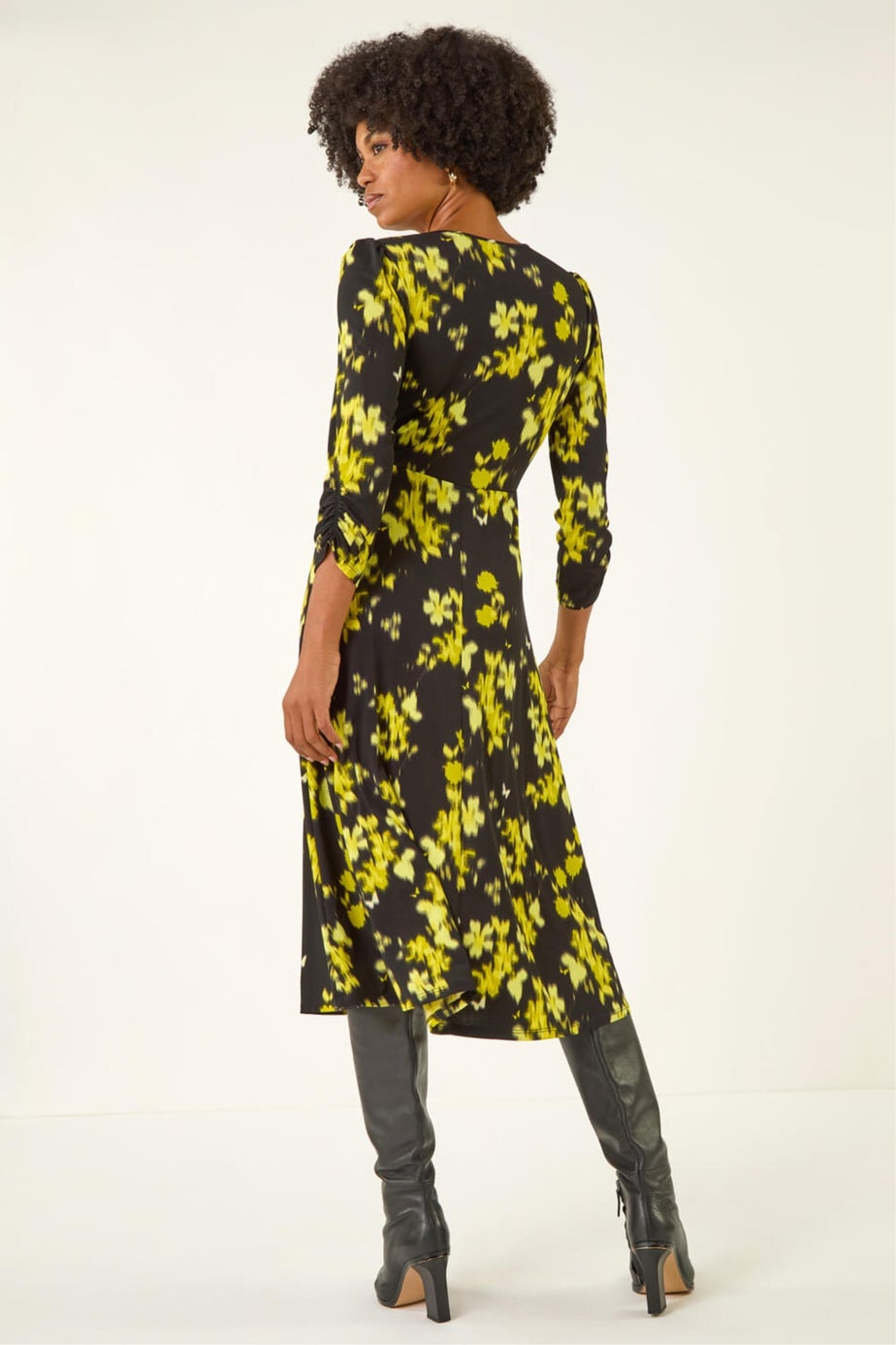 Roman Yellow Floral Print Button Midi Dress