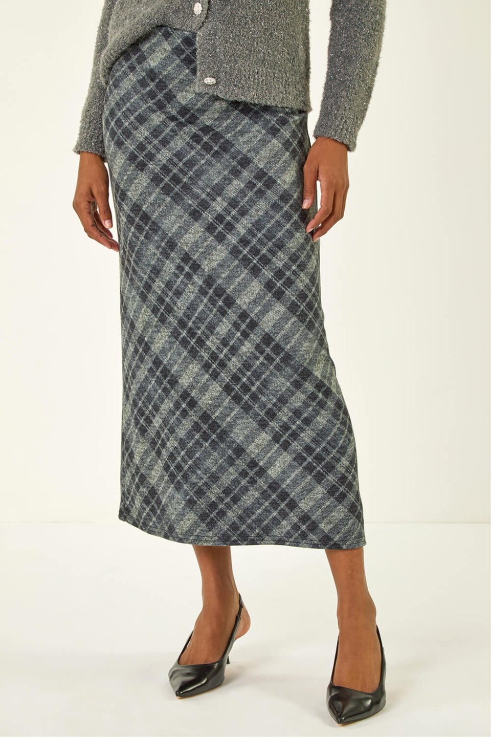 Roman Dark Grey Check Shadow Panel Skirt