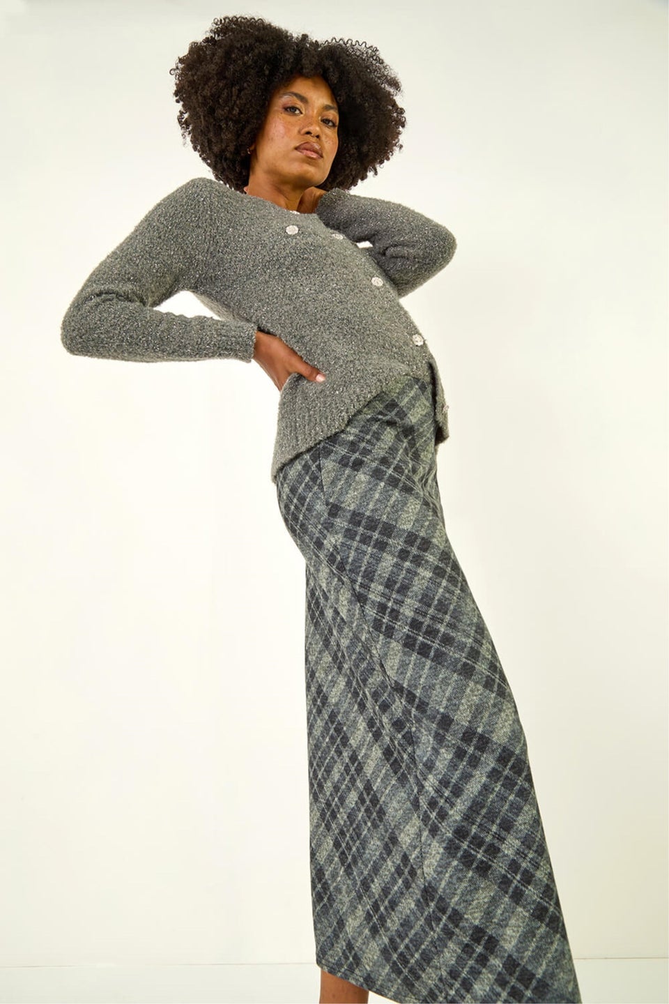 Roman Dark Grey Check Shadow Panel Skirt