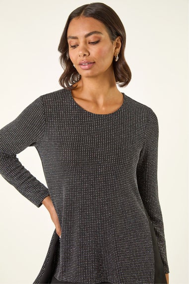 Roman Black Shimmer Chiffon Hem Stretch Top