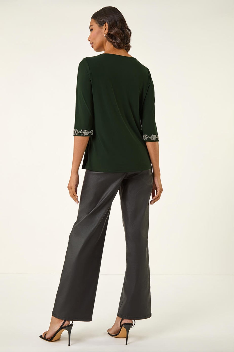 Roman Dark Green Embellished Stretch Tunic Top