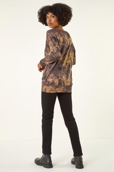 Roman Tan Butterfly Print Snit Top