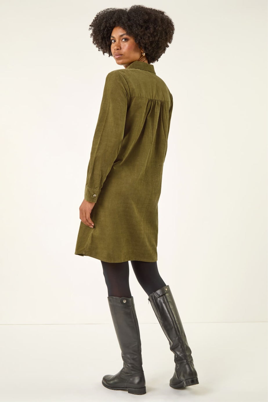 Roman Olive Corduroy Tunic Shirt Dress