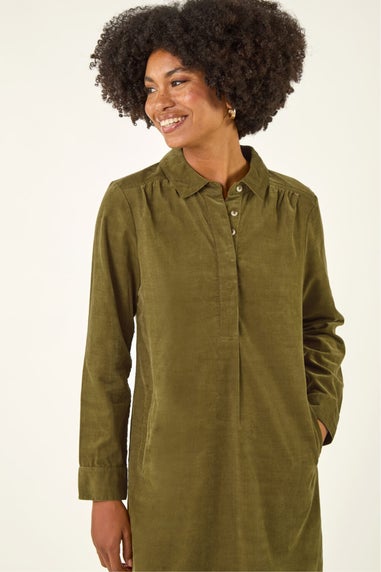 Roman Olive Corduroy Tunic Shirt Dress