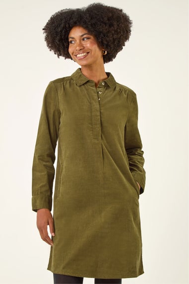 Roman Olive Corduroy Tunic Shirt Dress