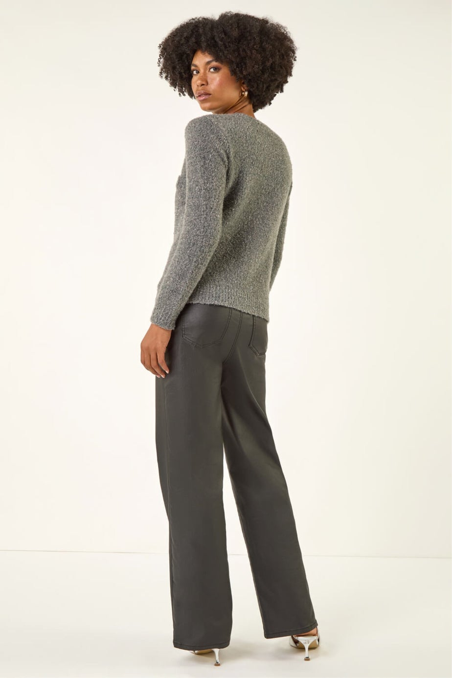 Roman Grey Fluffy Sparkly Button Cardigan