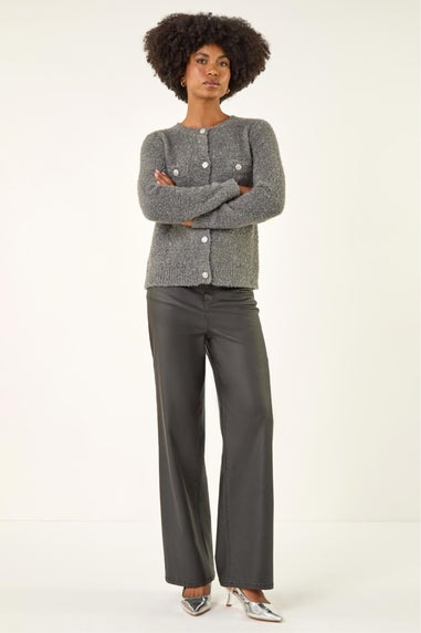 Roman Grey Fluffy Sparkly Button Cardigan