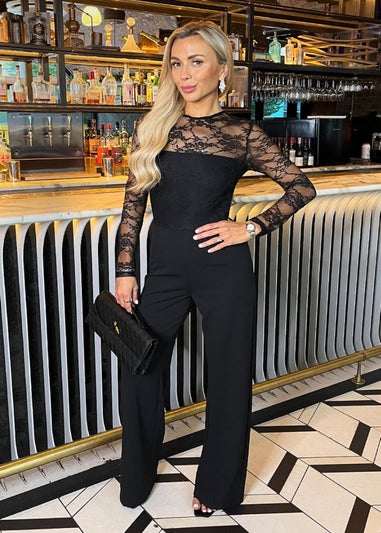AX Paris Black 2 in 1 Lace Top Long Sleeve Jumpsuit