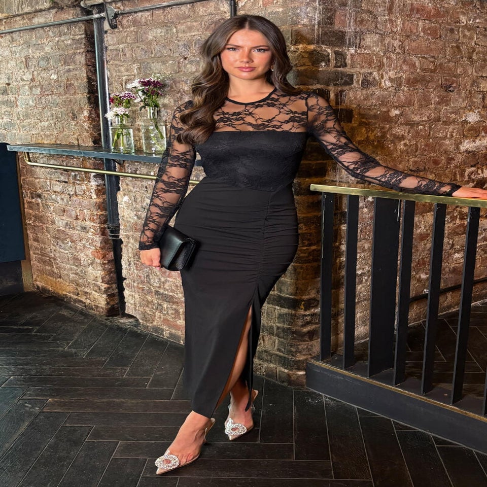 AX Paris Black 2 in 1 Lace Top Split Leg Midi Dress