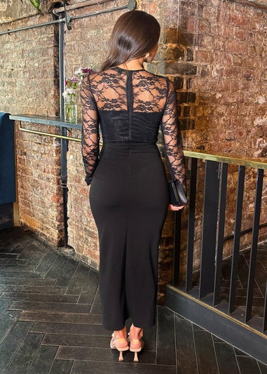 AX Paris Black 2 in 1 Lace Top Split Leg Midi Dress