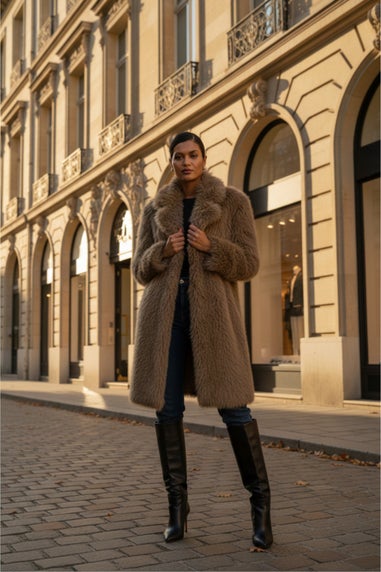 Roman Brown Premium Faux Fur Coat