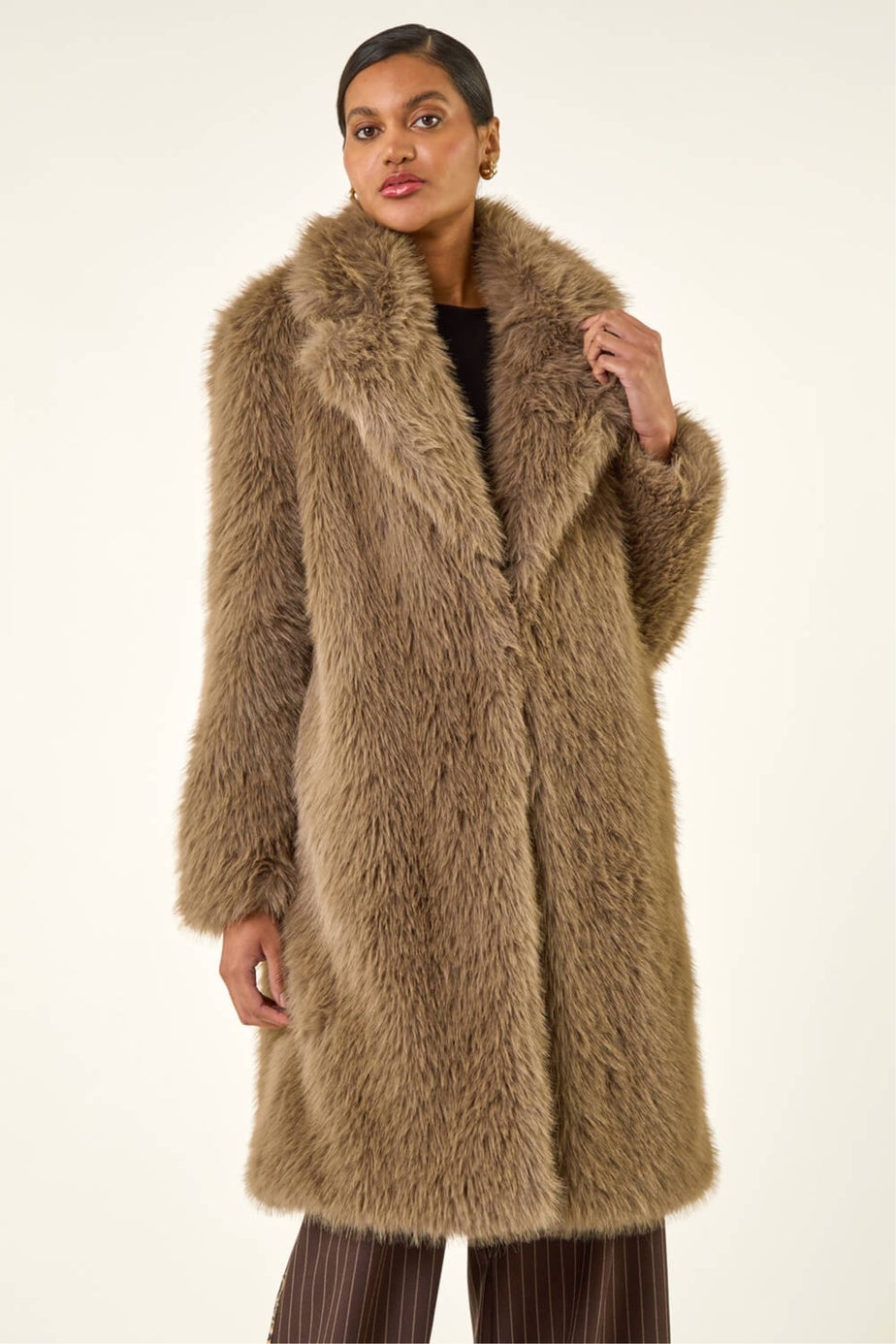 Roman Brown Premium Faux Fur Coat