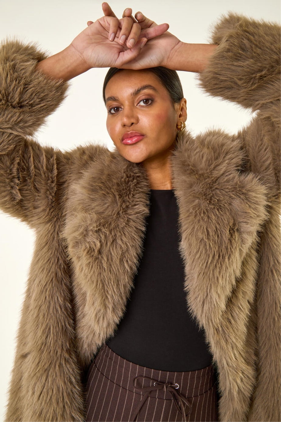 Roman Brown Premium Faux Fur Coat