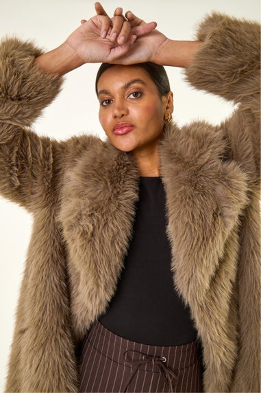 Roman Brown Premium Faux Fur Coat