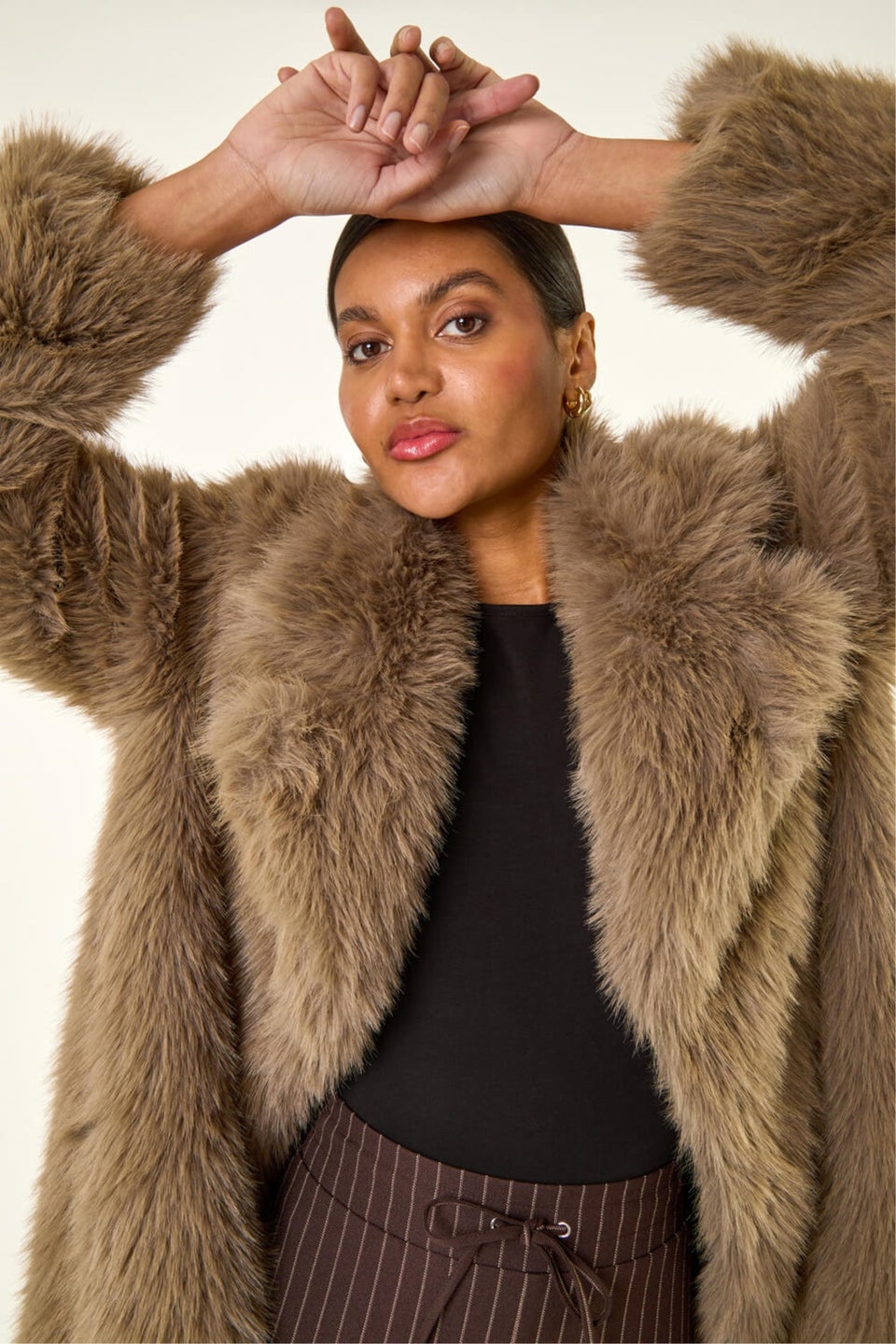Roman Brown Premium Faux Fur Coat