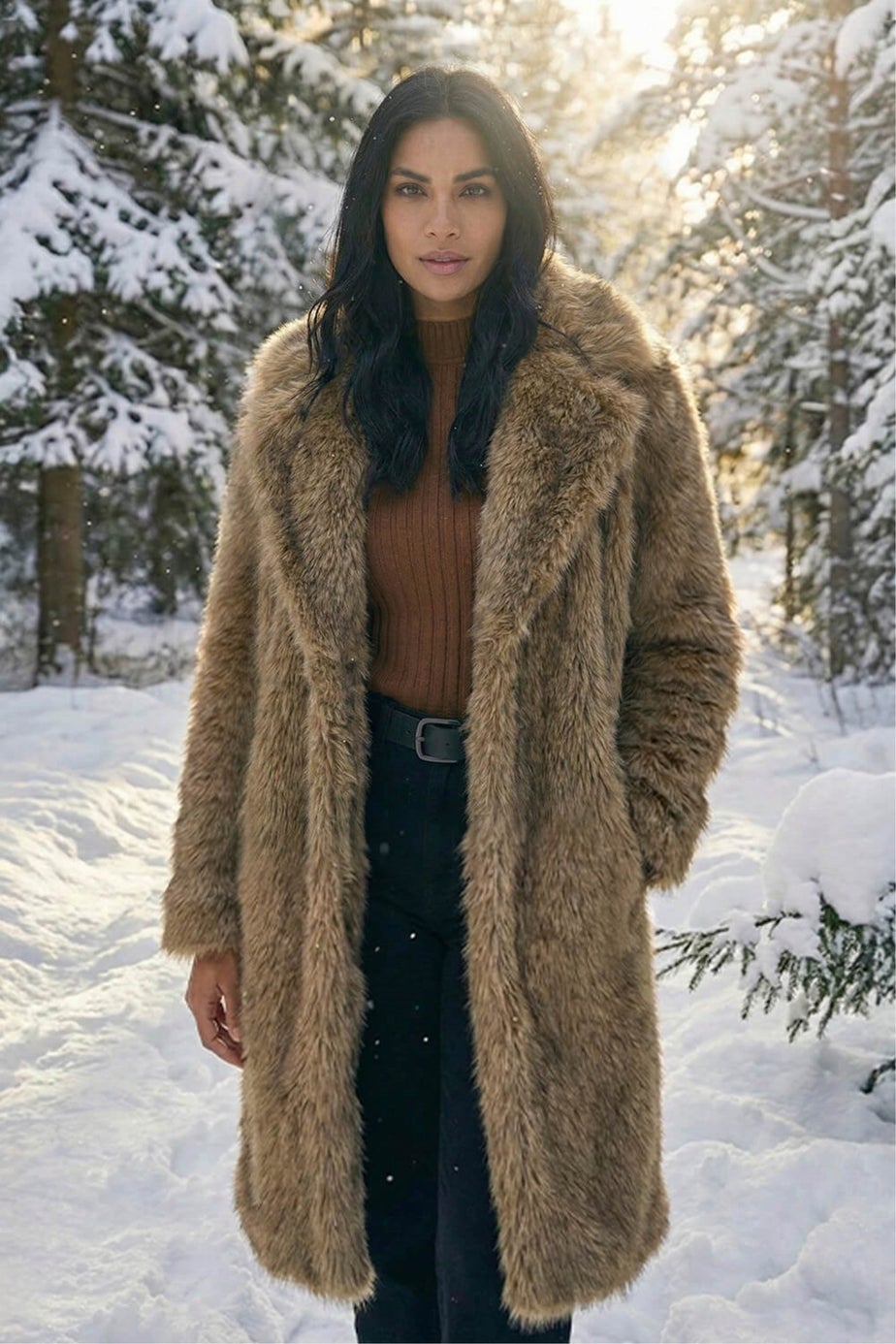 Roman Brown Premium Faux Fur Coat