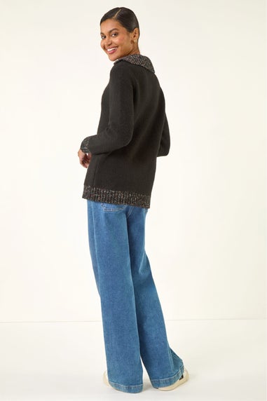 Roman Black Collared Buttoned Knit Jumper