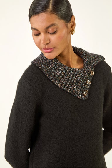 Roman Black Collared Buttoned Knit Jumper