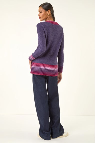 Roman Purple V-Neck Ombre Trim Knit Jumper